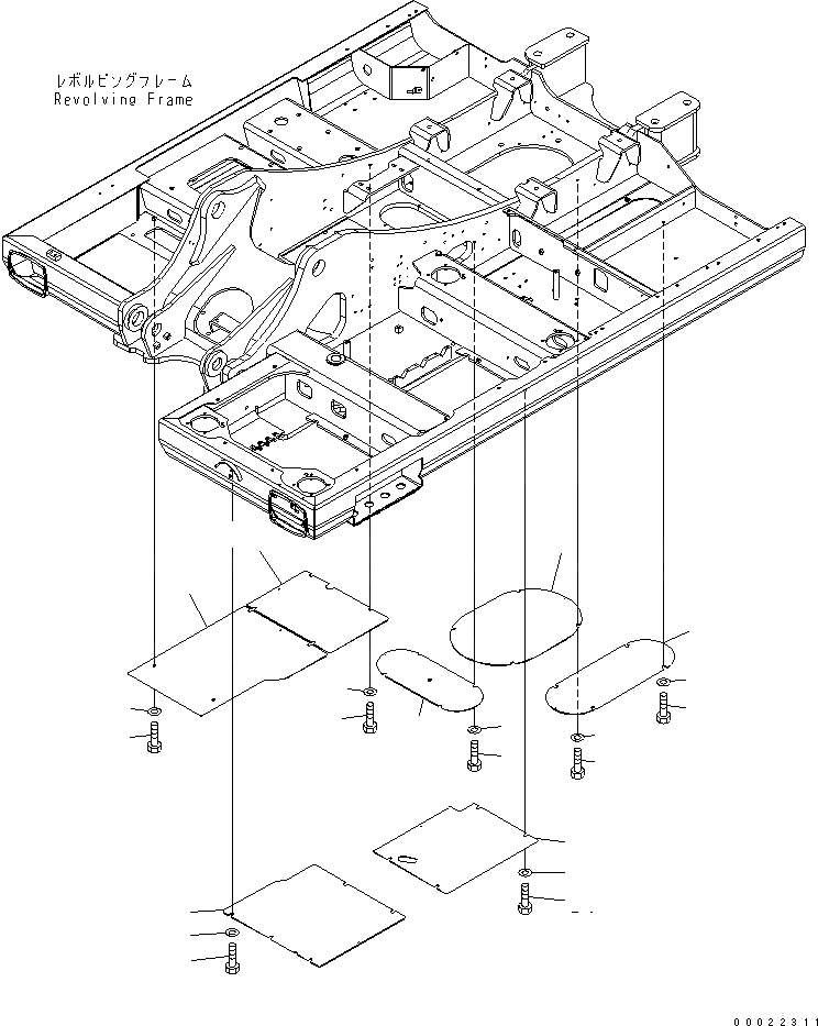 Схема запчастей Komatsu PW160-7K - НИЖН. КРЫШКА (ОСНОВНАЯ РАМА) ЧАСТИ КОРПУСА
