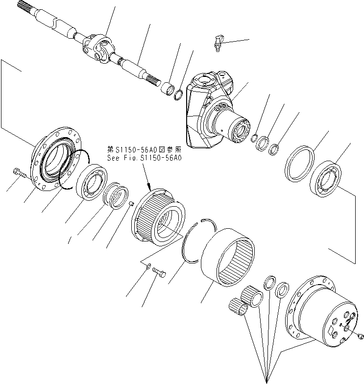 Схема запчастей Komatsu PW160-7K - ПЕРЕДНИЙ МОСТ (/) (.M ШИР.) SUSPENTION И КОЛЕСА