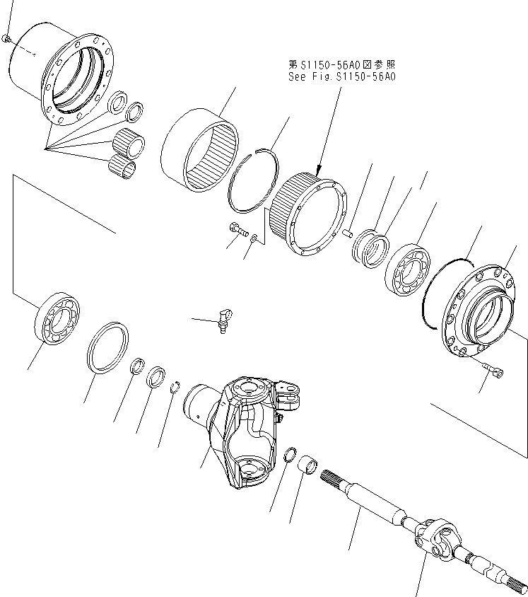 Схема запчастей Komatsu PW160-7K - ПЕРЕДНИЙ МОСТ (/) (.M ШИР.) SUSPENTION И КОЛЕСА