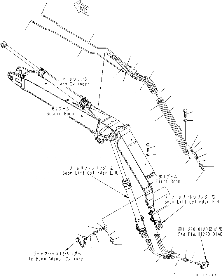 Схема запчастей Komatsu PW160-7K - 2-СЕКЦИОНН. СТРЕЛА (ГИДРОЛИНИЯ) РАБОЧЕЕ ОБОРУДОВАНИЕ