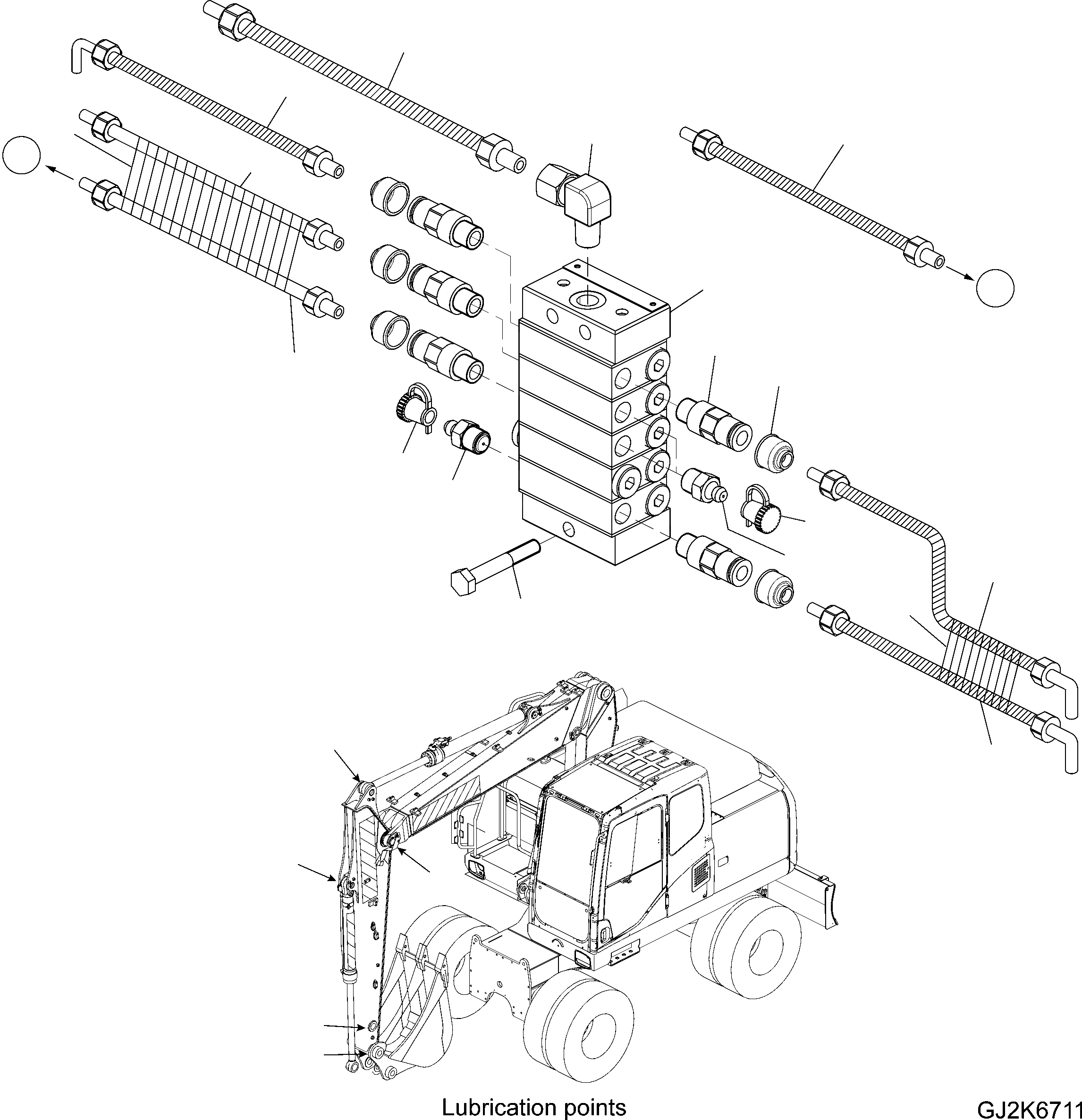 Схема запчастей Komatsu PW160-7E0 - CENTRAL СМАЗКА (ФИДЕР .M РУКОЯТЬ) W РАЗНОЕ