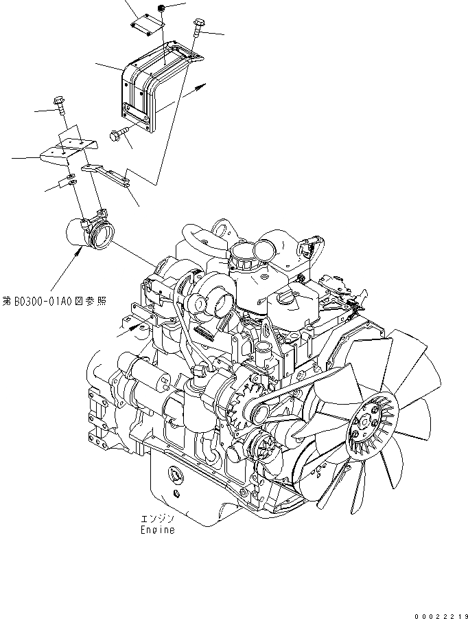 Схема запчастей Komatsu PW160-7 - ТУРБОНАГНЕТАТЕЛЬ COVER B КОМПОНЕНТЫ ДВИГАТЕЛЯ