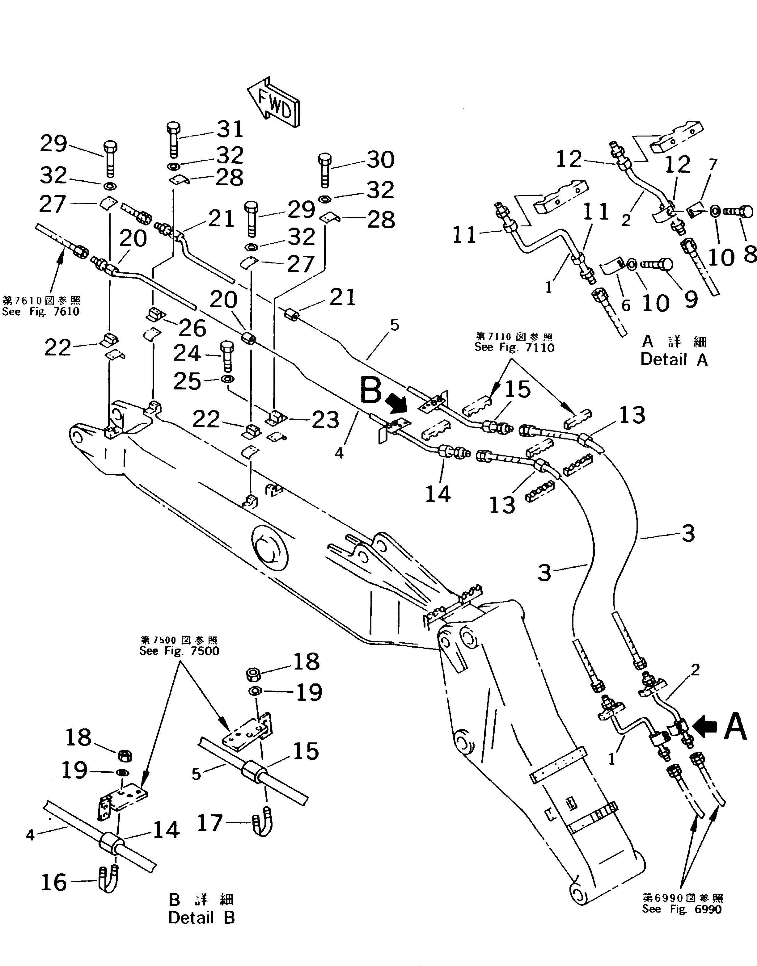 Схема запчастей Komatsu PW170-5K - ГИДРОЛИНИЯ (ЛИНИЯ ВРАЩ-Я РУКОЯТИ) (СТРЕЛА)         (ДЛЯ ВРАЩАЮЩ. РУКОЯТИ) РАБОЧЕЕ ОБОРУДОВАНИЕ