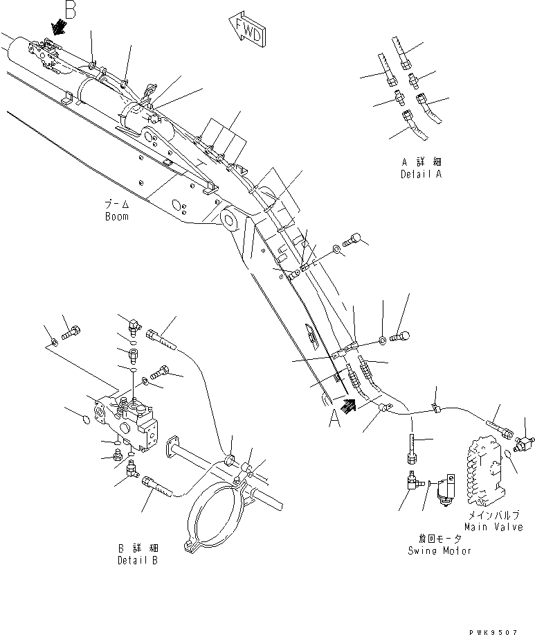 Схема запчастей Komatsu PW170ES-6K - ПРЕДОТВРАЩЕНИЕ СМЕЩЕНИЮ (ДЛЯ РУКОЯТИ) (ДЛЯ 2-СЕКЦИОНН. СТРЕЛЫ)(№K-) H ГИДРАВЛИКА