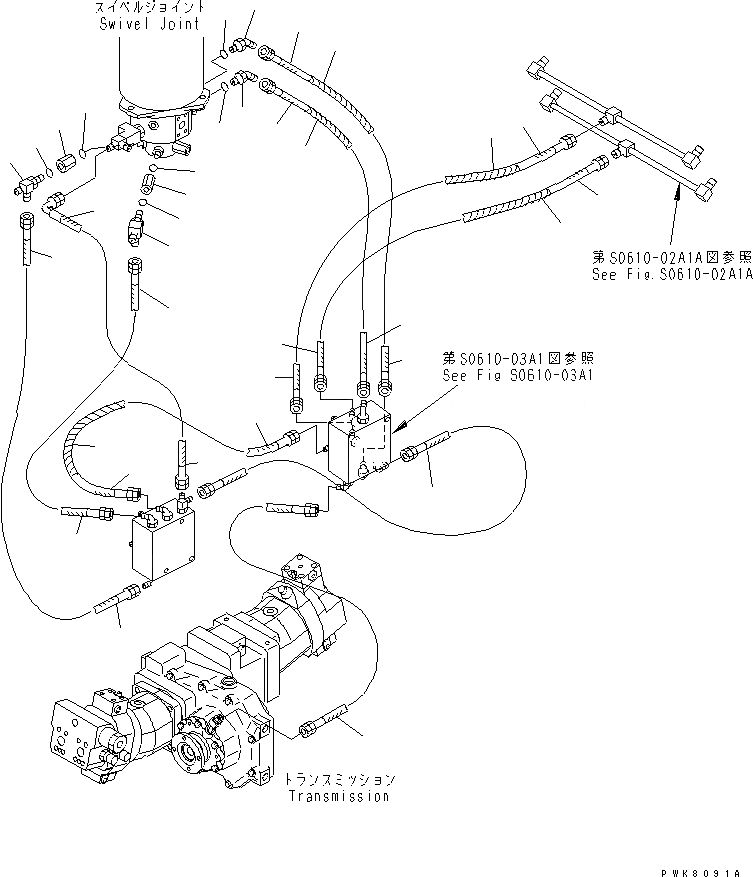 Схема запчастей Komatsu PW170ES-6K - ПЕРЕДН. ОПОРА И ЗАДН. ОТВАЛ ТРУБЫ (/)(№K-) S SUSPENTION И КОЛЕСА