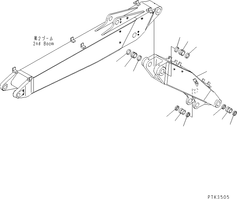 Схема запчастей Komatsu PW170ES-6K - 1-Я СТРЕЛА (ДЛЯ 2-СЕКЦИОНН. СТРЕЛЫ) T РАБОЧЕЕ ОБОРУДОВАНИЕ