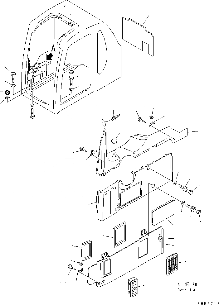 Схема запчастей Komatsu PW170ES-6K-KA - КАБИНА (КРЫШКА ПАНЕЛИ) КАБИНА ОПЕРАТОРА И СИСТЕМА УПРАВЛЕНИЯ
