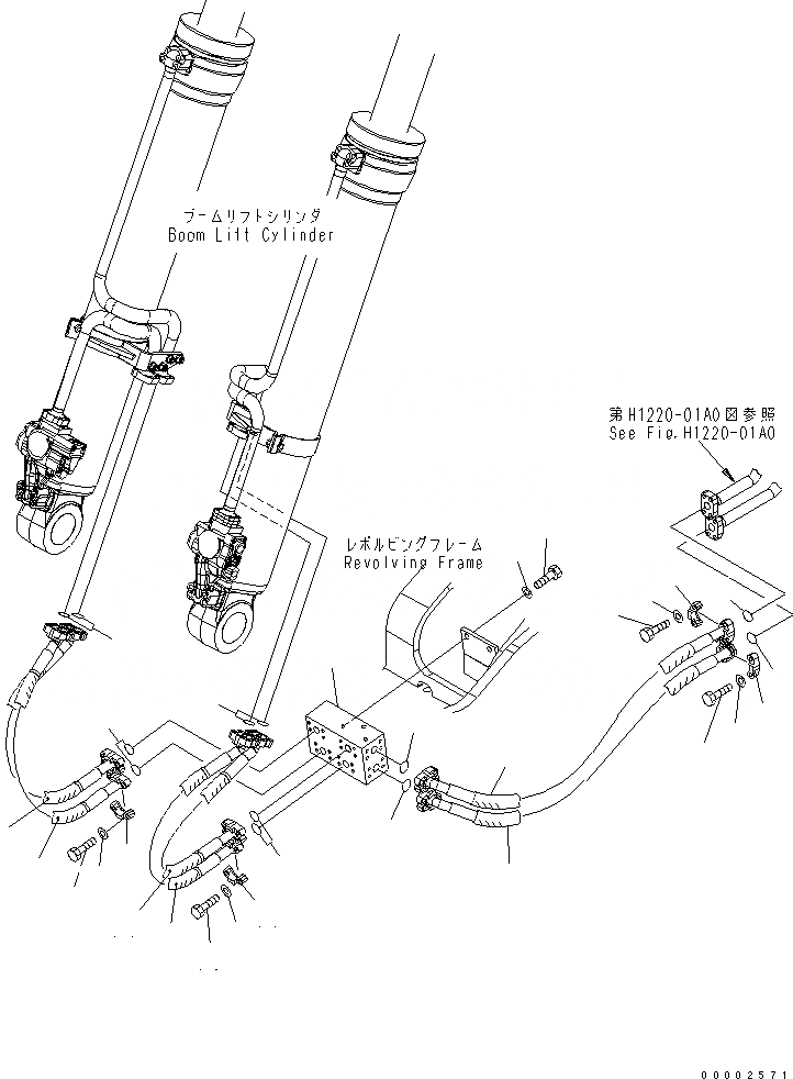 Схема запчастей Komatsu PW200-7K-KA - РАБОЧЕЕ ОБОРУДОВАНИЕ ЛИНИЯ (/) (ОСНОВНАЯ РАМА ) (ДЛЯ 2-СЕКЦИОНН. СТРЕЛЫ) ГИДРАВЛИКА