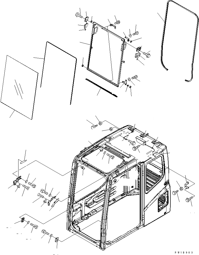 Схема запчастей Komatsu PW200-7K-KA - КАБИНА (ПЕРЕДН. ОКНА) КАБИНА ОПЕРАТОРА И СИСТЕМА УПРАВЛЕНИЯ