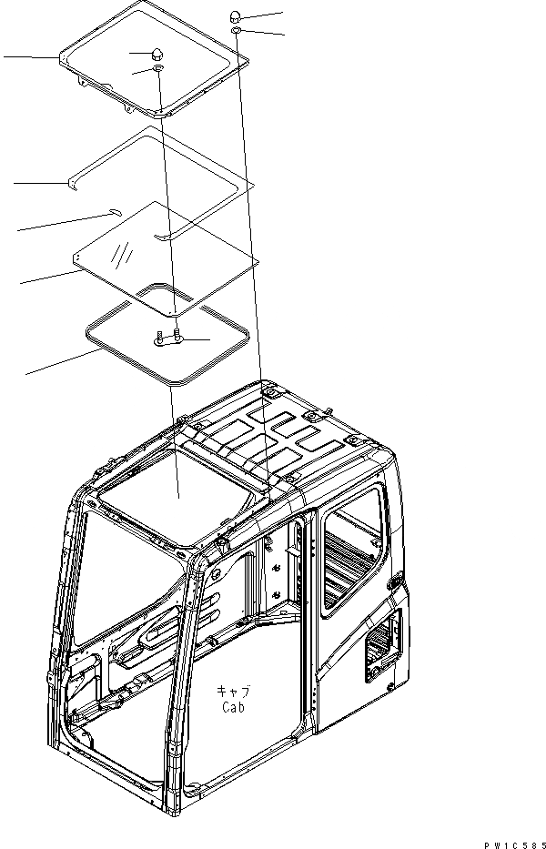 Схема запчастей Komatsu PW200-7K-KA - КАБИНА (ОКНО В КРЫШЕ) КАБИНА ОПЕРАТОРА И СИСТЕМА УПРАВЛЕНИЯ