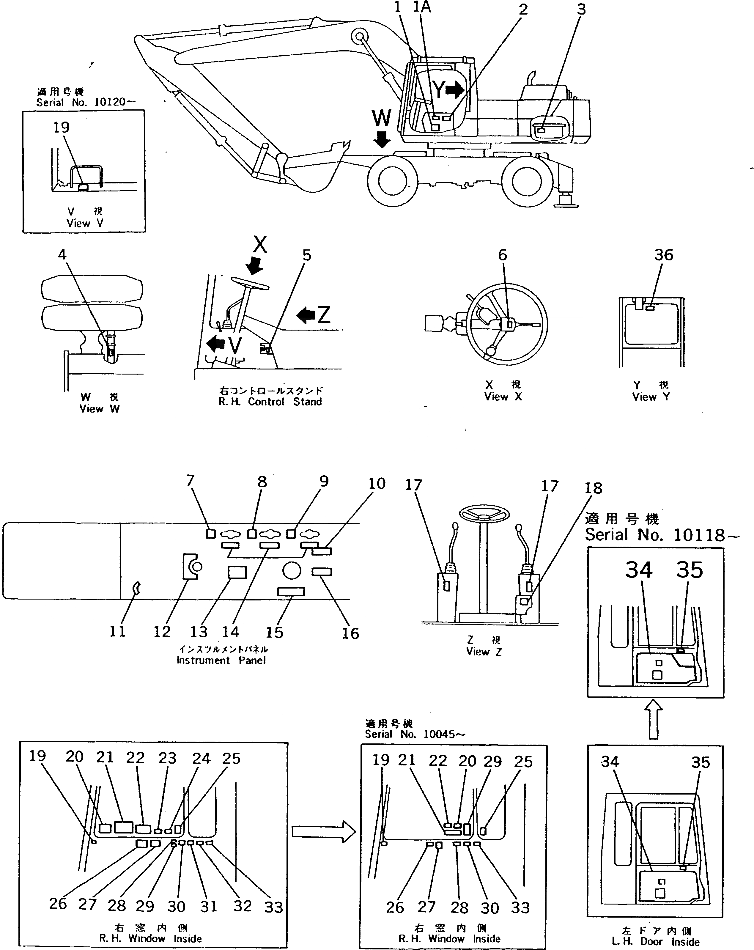 Схема запчастей Komatsu PW200-1 - МАРКИРОВКА (КАБИНА)(№-) МАРКИРОВКА