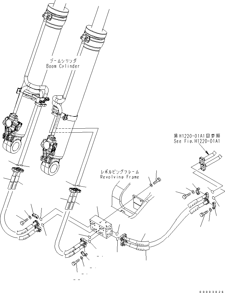 Схема запчастей Komatsu PW200-7K - РАБОЧЕЕ ОБОРУДОВАНИЕ ЛИНИЯ (/) (ОСНОВНАЯ РАМА ) (ДЛЯ 1-СЕКЦИОНН. СТРЕЛЫ) H ГИДРАВЛИКА