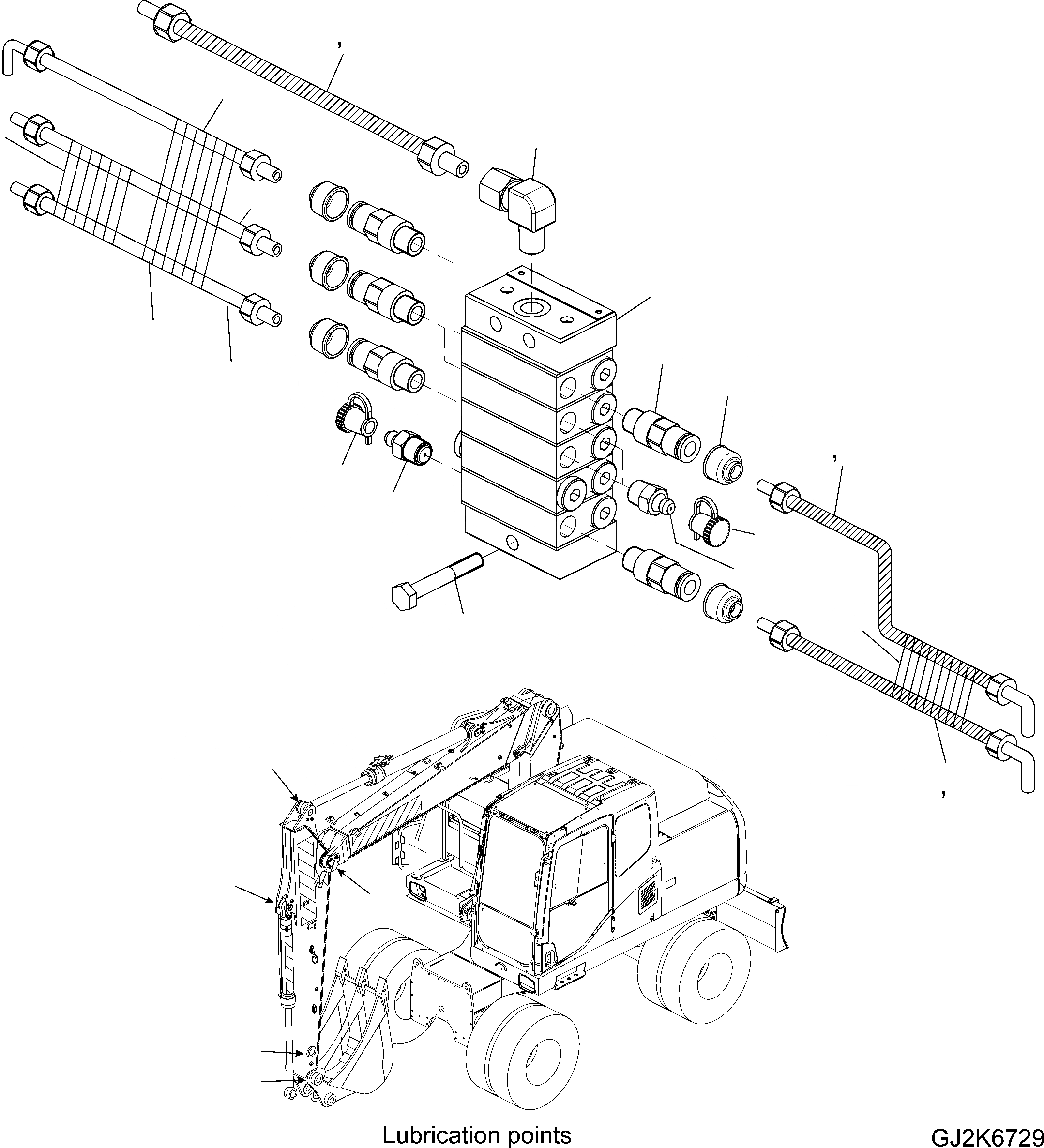 Схема запчастей Komatsu PW200-7E0 - CENTRAL СМАЗКА (ФИДЕР .M РУКОЯТЬ) W РАЗНОЕ