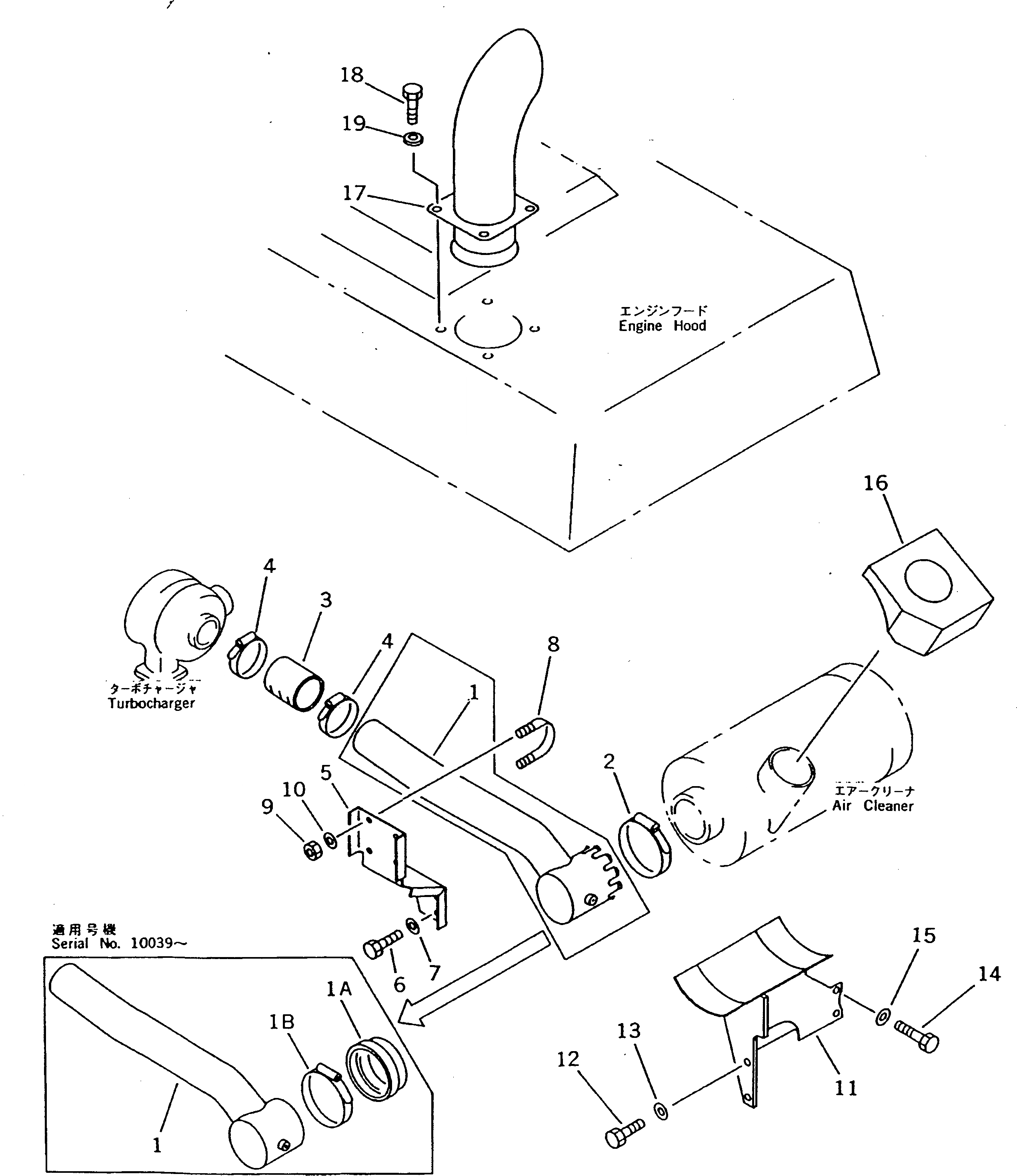 Схема запчастей Komatsu PW210-1 - ВПУСК ВОЗДУХА И TAIL PIPE(№-) КОМПОНЕНТЫ ДВИГАТЕЛЯ