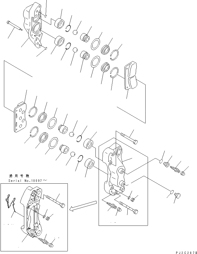 Схема запчастей Komatsu PW210-1 - ЗАДН. МОСТ (CALIPER)(№-) НИЖНЯЯ ГИДРОЛИНИЯ И ЛИНИЯ ХОДА