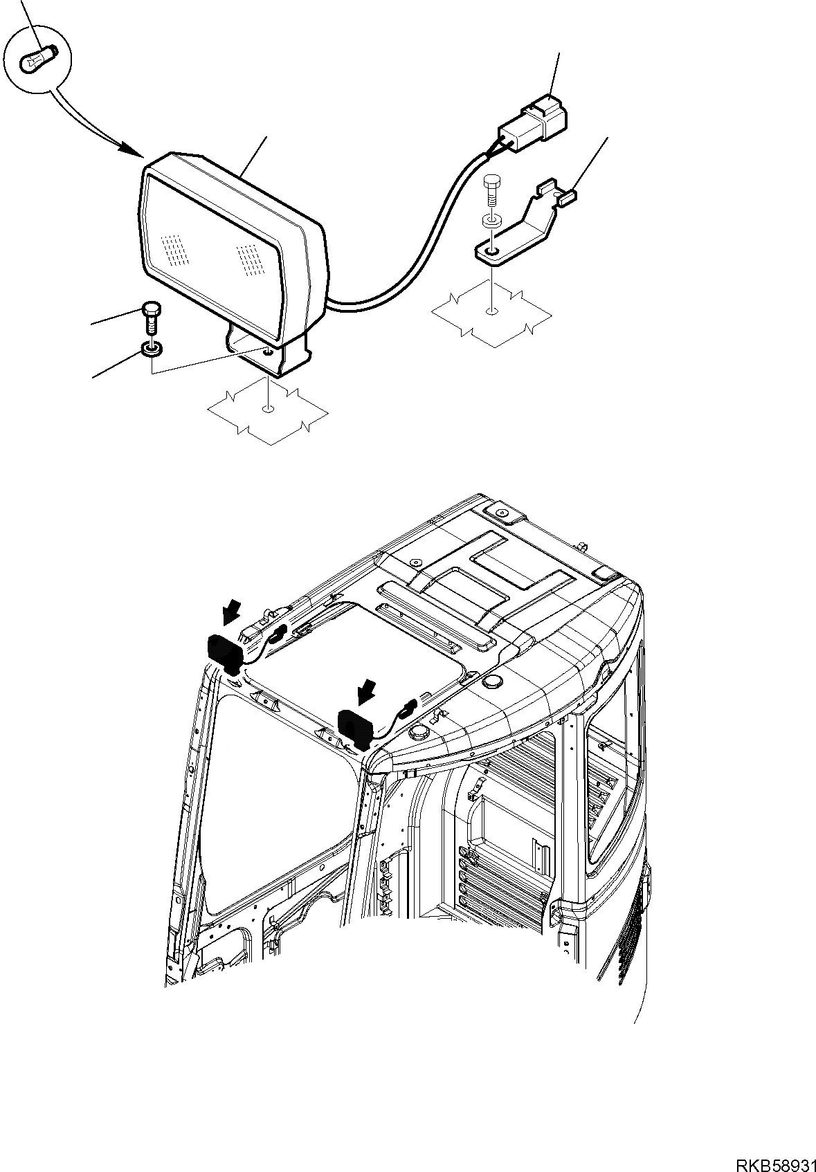 Схема запчастей Komatsu PW98MR-6 - ПЕРЕДН. РАБОЧ. ОСВЕЩЕНИЕ (ДЛЯ КАБИНЫ) КОМПОНЕНТЫ ДВИГАТЕЛЯ