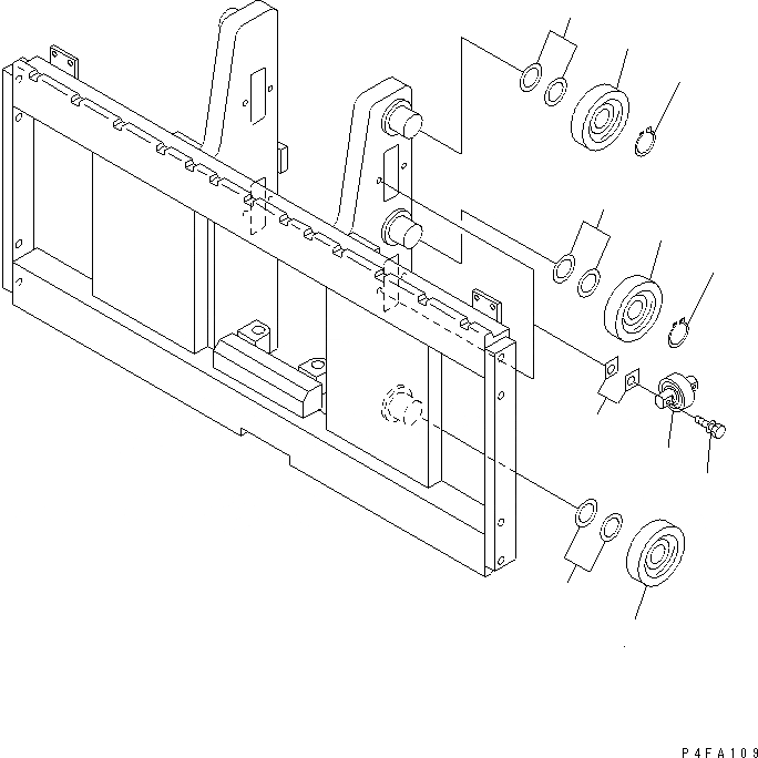 Схема запчастей Komatsu RSD409-1 - ROLL КРЕПЛЕНИЕ (РОЛИК) (КРЮК ТИП) (ДЛЯ ДВОЙН. ПОВОРОТН.) (ДЛЯ TFV МАЧТА) ROLL КРЕПЛЕНИЕ(D/S КРЮК ТИП) (EXCLUSIVE ЧАСТИ ДЛЯ TFV МАЧТА)