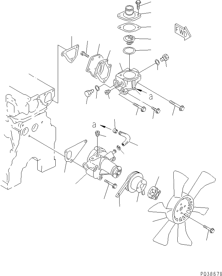 Схема запчастей Komatsu S3D84-2BA - ВОДЯНАЯ ПОМПА И ВЕНТИЛЯТОР ОХЛАЖДЕНИЯ СИСТЕМА ОХЛАЖДЕНИЯ