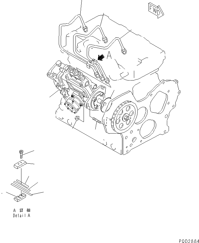 Схема запчастей Komatsu S3D84E-3B - ТОПЛ. НАСОС И ТРУБЫ (EPA СПЕЦ-Я.)(№87-) ДВИГАТЕЛЬ