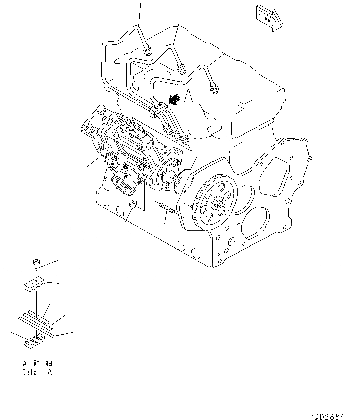 Схема запчастей Komatsu S3D84E-3B - ТОПЛ. НАСОС И ТРУБЫ(№8-) ДВИГАТЕЛЬ