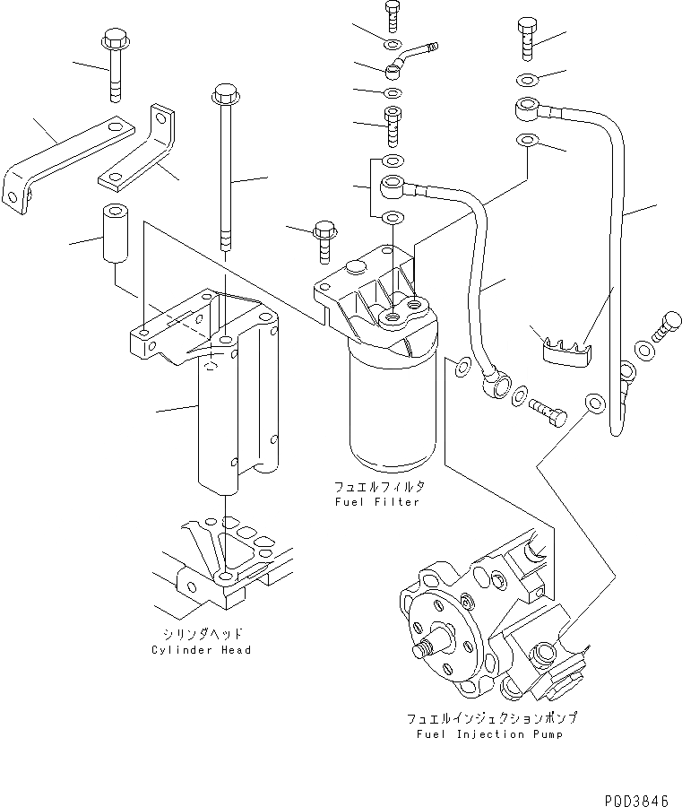 Схема запчастей Komatsu S4D102E-1D - ТОПЛИВН. ФИЛЬТР. КРЕПЛЕНИЕ И ПАТРУБКИ(№-) ДВИГАТЕЛЬ