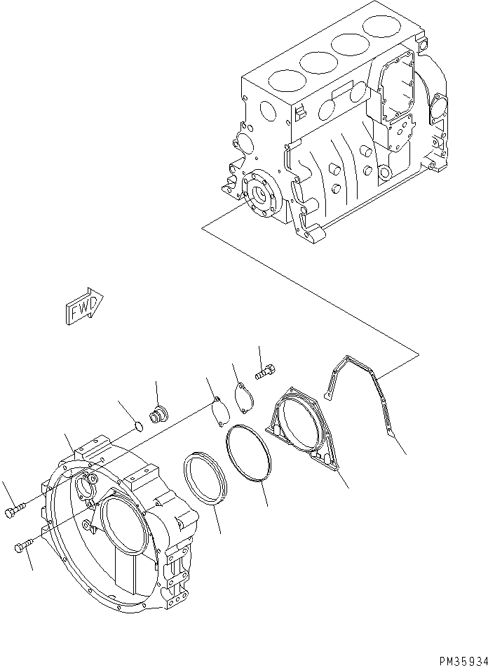 Схема запчастей Komatsu S4D102E-1E-A - КАРТЕР МАХОВИКА(№-) ДВИГАТЕЛЬ