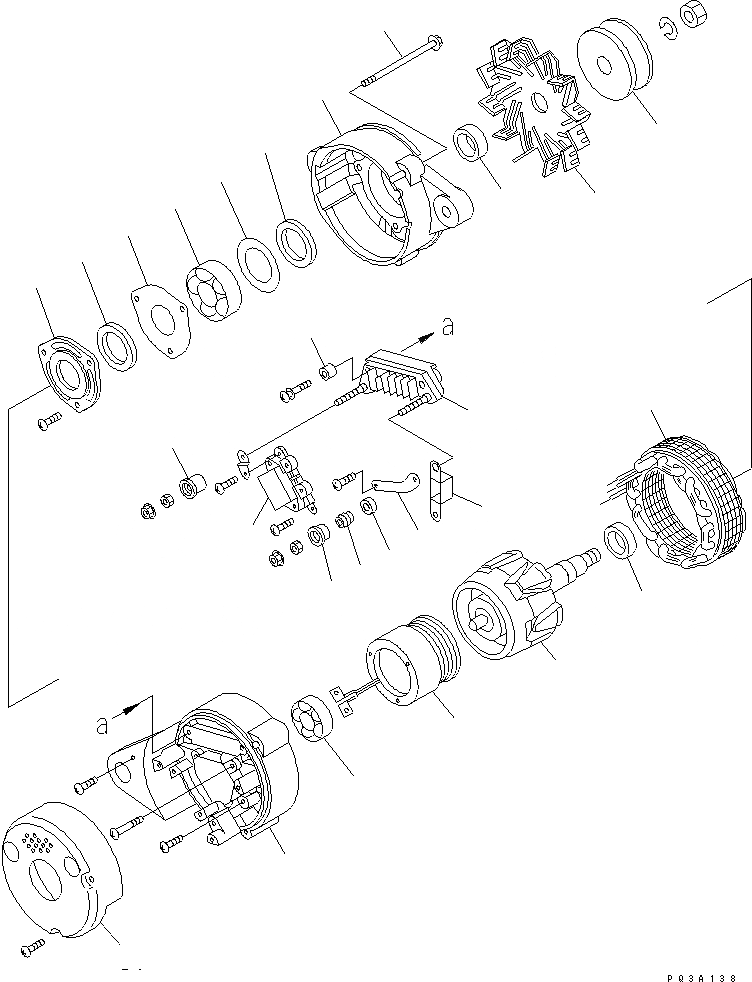 Схема запчастей Komatsu S4D102E-1J - ГЕНЕРАТОР (A) (ВНУТР. ЧАСТИ)(№-) ДВИГАТЕЛЬ