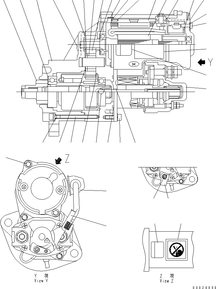 Схема запчастей Komatsu S4D95LE-3A-2A - СТАРТЕР (.KW) (ВНУТР. ЧАСТИ) ДВИГАТЕЛЬ