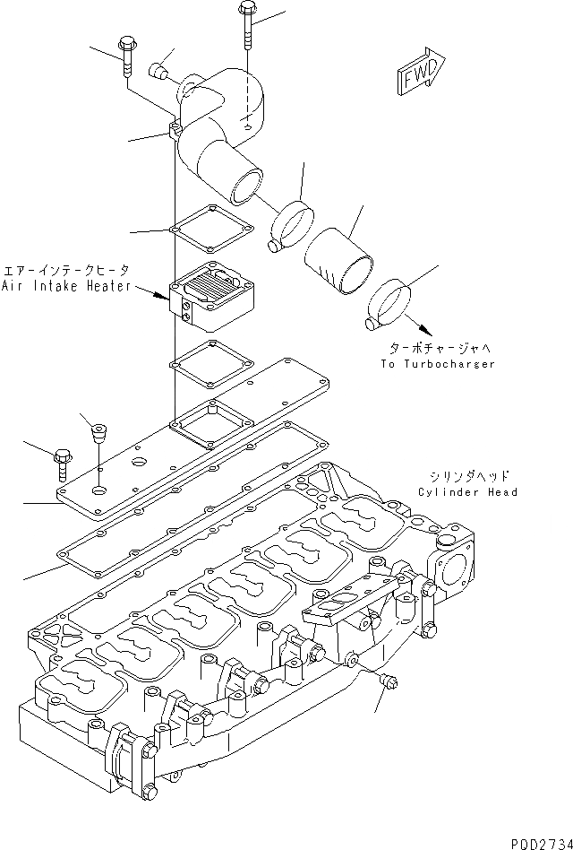 Схема запчастей Komatsu S6D102E-1X-6L - ВОЗД. СОЕДИН-Е(№-) ДВИГАТЕЛЬ