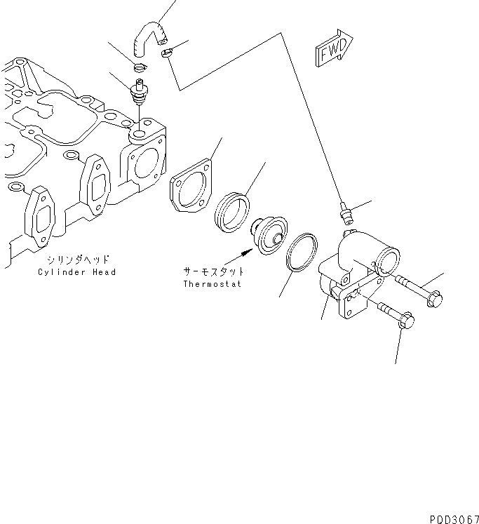 Схема запчастей Komatsu S6D102E-1X-6L - ТЕРМОСТАТ (ДЛЯ КРЕПЛЕНИЕ ДВИГАТЕЛЯ OF ГЛУШИТЕЛЬ)(№9-) ДВИГАТЕЛЬ