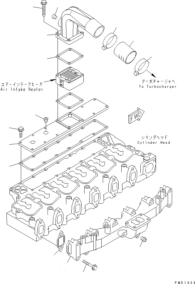 Схема запчастей Komatsu S6D102E-1F - ВЫПУСКНОЙ КОЛЛЕКТОР И ВОЗД. СОЕДИН-Е(№99-7) ДВИГАТЕЛЬ