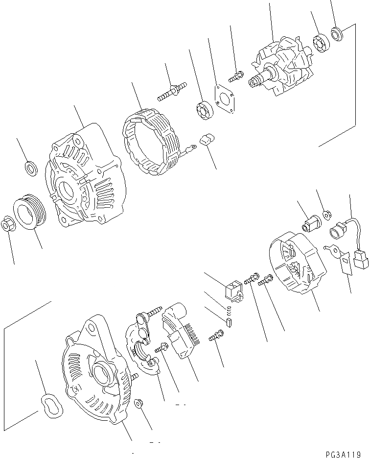 Схема запчастей Komatsu S6D102E-1F - ГЕНЕРАТОР (A) (ВНУТР. ЧАСТИ) ДВИГАТЕЛЬ