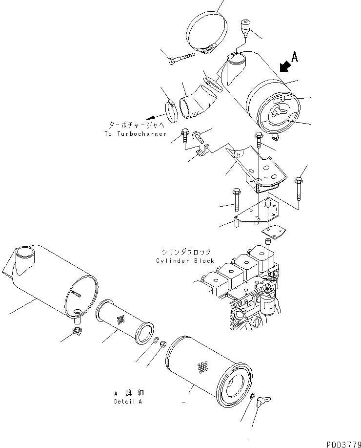 Схема запчастей Komatsu S6D102E-1W-PT - ВОЗДУХООЧИСТИТЕЛЬ (С УДЛИННЕННОЙ ТРУБОЙ) (СПЕЦ-Я TBG)(№7-) ДВИГАТЕЛЬ