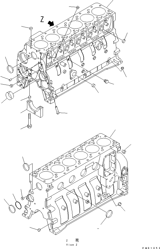 Схема запчастей Komatsu S6D102E-1C-6C - БЛОК ЦИЛИНДРОВ(№7-897) ДВИГАТЕЛЬ