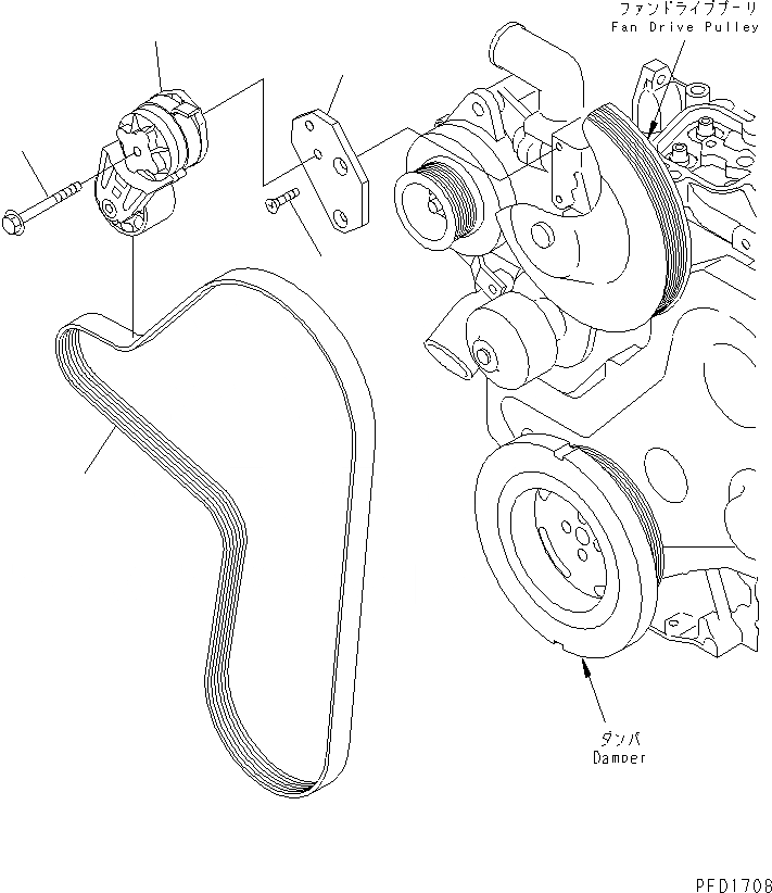 Схема запчастей Komatsu S6D102E-1W-6L - НАТЯЖИТЕЛЬ РЕМНЯ (ЗАКАЛЕНН.)(№9-) ДВИГАТЕЛЬ