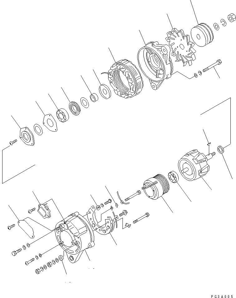 Схема запчастей Komatsu S6D105-1PP - ГЕНЕРАТОР (A) (С ЗАКАЛЕННЫМ ШКИВОМ) (ЗАПЫЛЕНН СПЕЦ-Я.) ЭЛЕКТРИКА