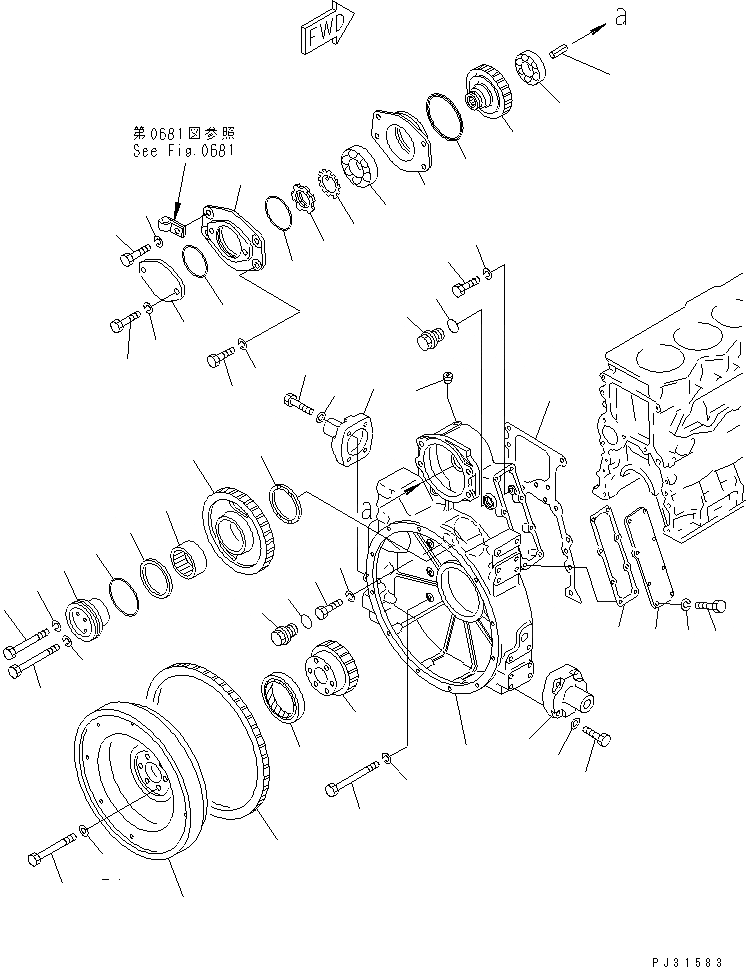 Схема запчастей Komatsu S6D105-1EE - МАХОВИК И КАРТЕР МАХОВИКА БЛОК ЦИЛИНДРОВ