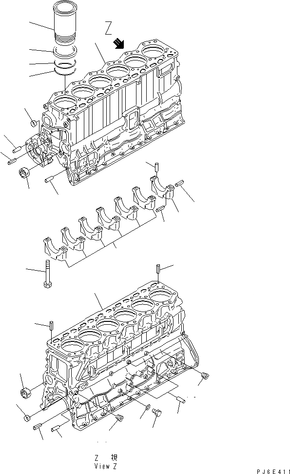 Схема запчастей Komatsu S6D105-1VV-6 - БЛОК ЦИЛИНДРОВ(№8-) ДВИГАТЕЛЬ