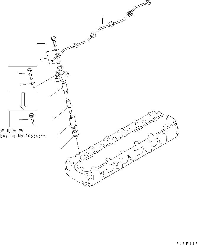 Схема запчастей Komatsu S6D105-1VV-6 - ФОРСУНКА ДЕРЖАТЕЛЬ И СЛИВНАЯ ТРУБКА(№8-) ДВИГАТЕЛЬ