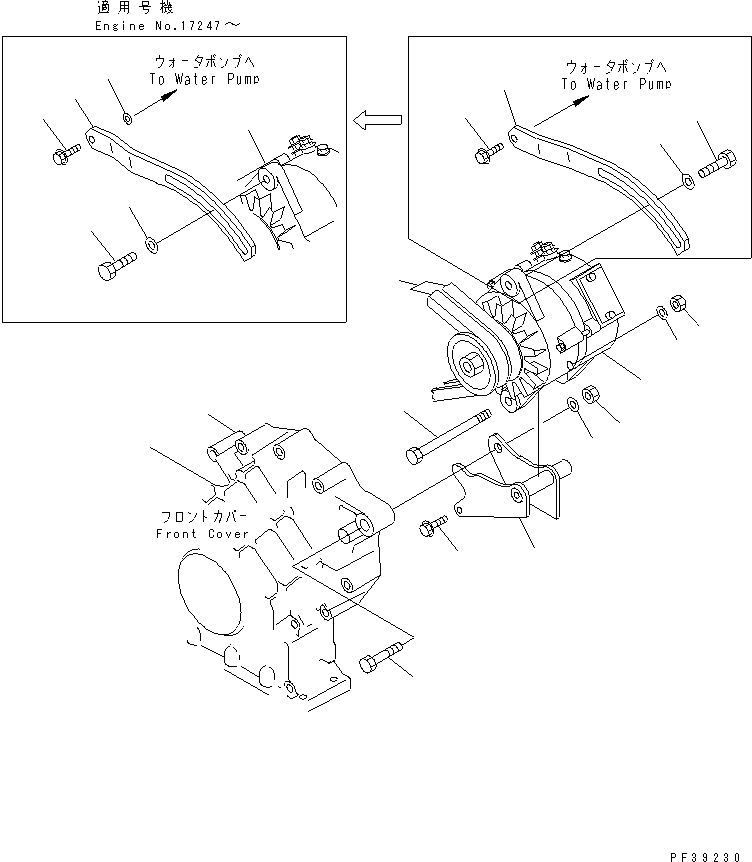 Схема запчастей Komatsu S6D108-1D-S - КРЕПЛЕНИЕ ГЕНЕРАТОРА (A) ДВИГАТЕЛЬ