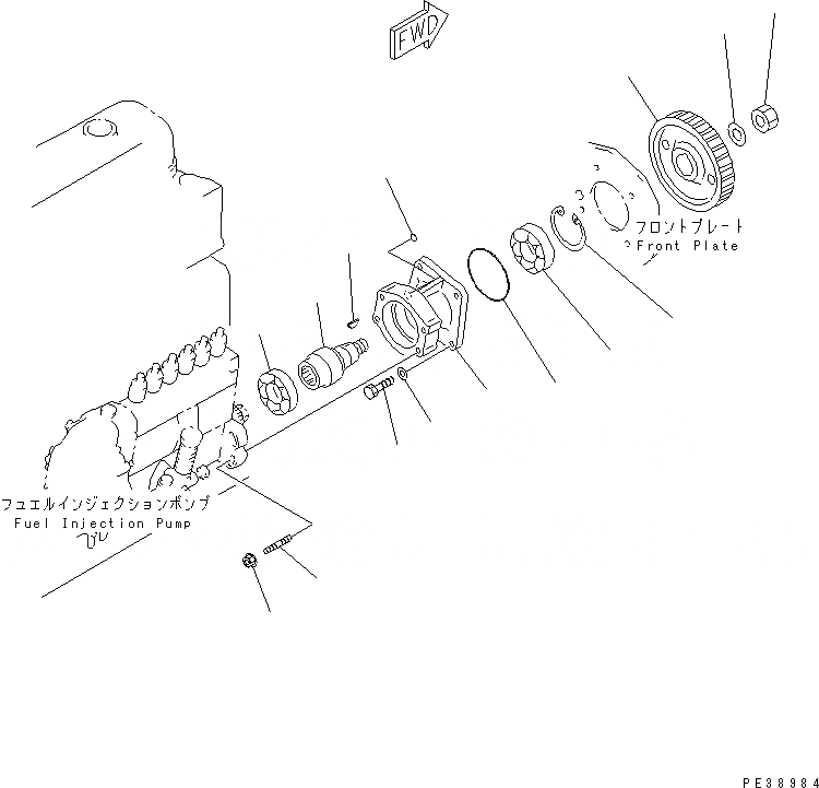 Схема запчастей Komatsu S6D108-1E-6H - ПРИВОД ТОПЛ. НАСОСА ДВИГАТЕЛЬ