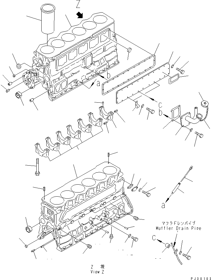 Схема запчастей Komatsu S6D110-1A - БЛОК ЦИЛИНДРОВ(№9-) БЛОК ЦИЛИНДРОВ