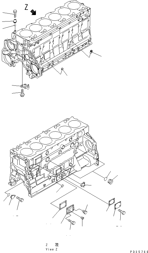 Схема запчастей Komatsu S6D125E-2G - БЛОК ЦИЛИНДРОВ (/)(№9-79) ДВИГАТЕЛЬ