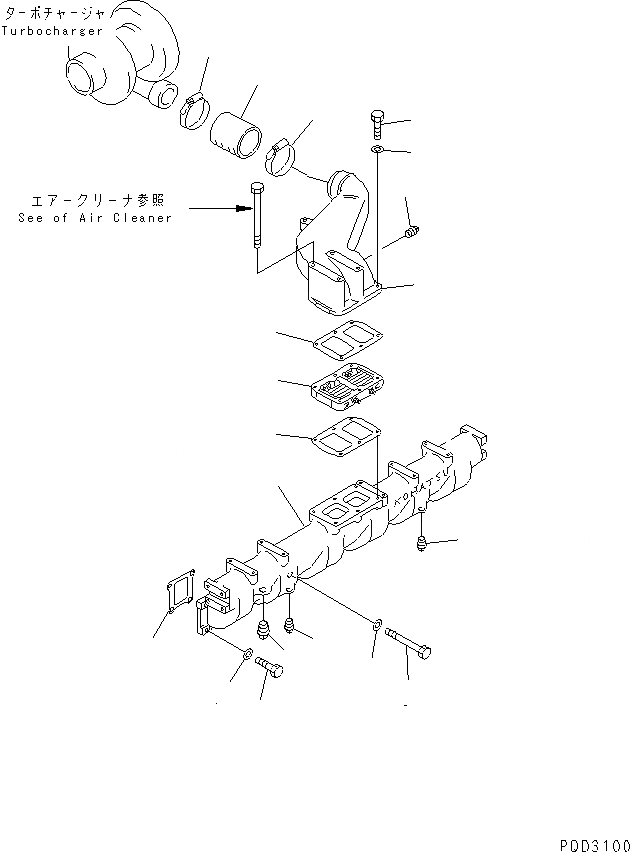 Схема запчастей Komatsu S6D125E-2J-6 - ТРУБОПРОВОД ВПУСКА ВОЗДУХА(№88-) ДВИГАТЕЛЬ