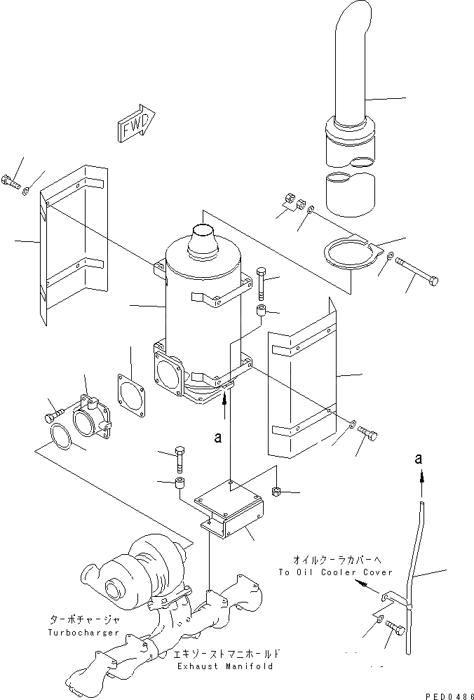 Схема запчастей Komatsu S6D125E-2J-6 - ГЛУШИТЕЛЬ (SILVER ВЫХЛОПНАЯ ТРУБА¤ MM) (С COVER)(№88-7) ДВИГАТЕЛЬ