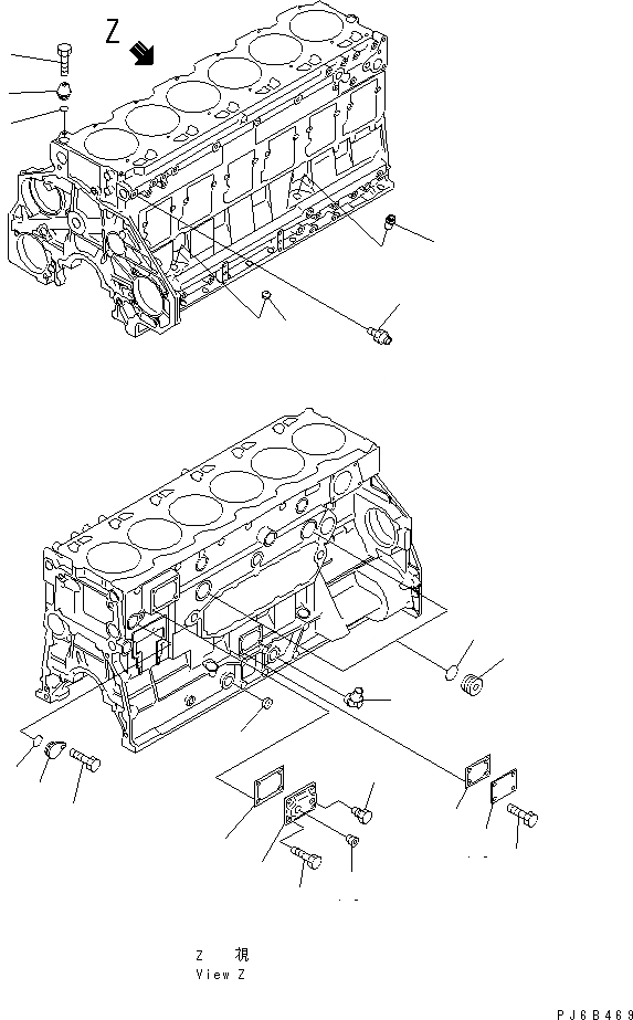 Схема запчастей Komatsu S6D125E-2J-6 - ЗАГЛУШКА БЛОКА ЦИЛИНДРОВ И ЗАГЛУШКА(№79-) ДВИГАТЕЛЬ