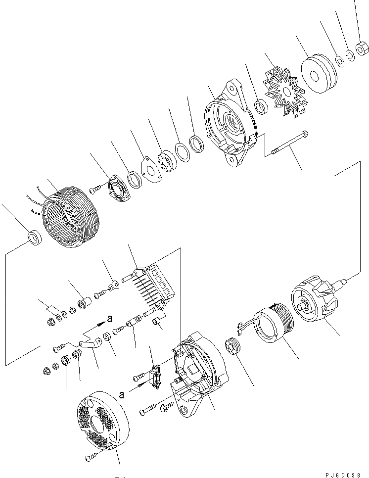 Схема запчастей Komatsu S6D125E-2L-6 - ALTERNATER (A) (С НЕ ЗАКАЛЕНН. ШКИВ) (ВНУТР. ЧАСТИ)(№8-) ДВИГАТЕЛЬ