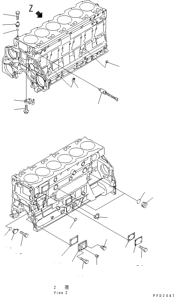 Схема запчастей Komatsu S6D125E-2F-56 - БЛОК ЦИЛИНДРОВ (/) (МОРОЗОУСТОЙЧИВ. СПЕЦИФИКАЦИЯ) (БЕЗ ОБОГРЕВАТЕЛЬ.)(№-77) ДВИГАТЕЛЬ