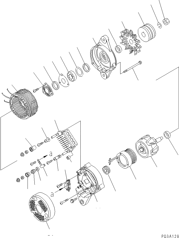 Схема запчастей Komatsu S6D125E-2A-6 - ГЕНЕРАТОР (A) (С НЕ ЗАКАЛЕНН. ШКИВ) (ВНУТР. ЧАСТИ)(№-) ДВИГАТЕЛЬ