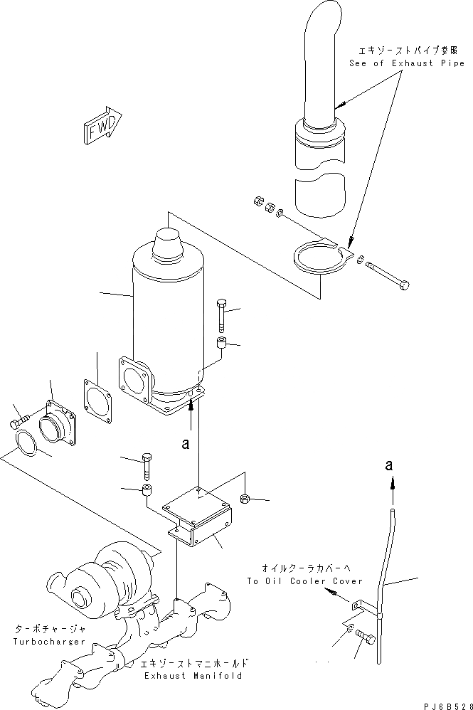 Схема запчастей Komatsu S6D125E-2J-6 - ГЛУШИТЕЛЬ (БЕЗ COVER)(№8-) ДВИГАТЕЛЬ